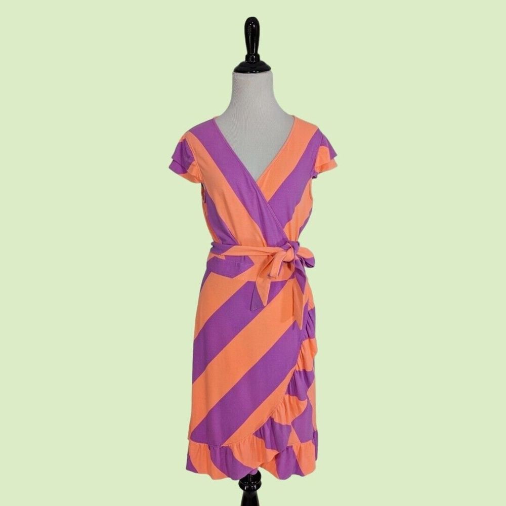 Lilly Pulitzer Adriel‎ Flutter Sleeve Ruffle Trim Striped Knit Wrap Dress Size M